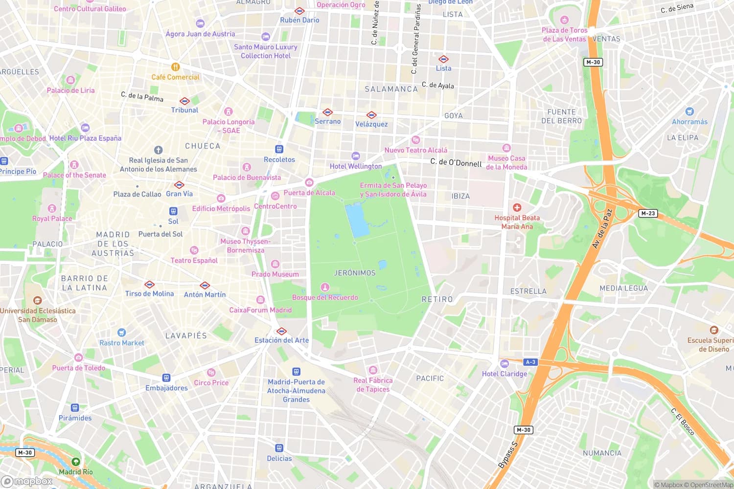 Map of Retiro district in Madrid